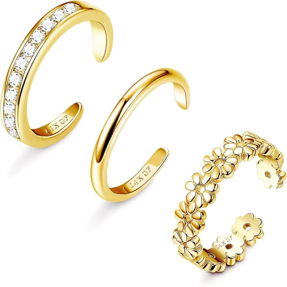 3pcs Gold Filled Toe Rings For Women Non Tarnish 14k Gold Filled Toe Ring Adjust